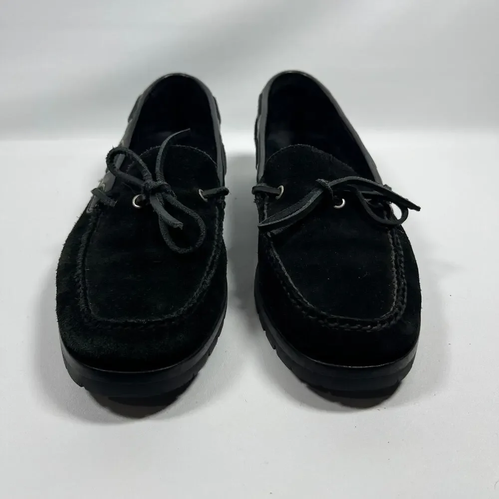 POLO RALPH LAUREN Shoes Men 11D Merton Suede Leather Boat Lug Sole Slip On Black